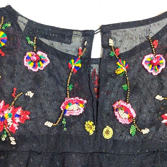 Zara black mesh lace embroidered mini dress, XS - Picture 7 of 9